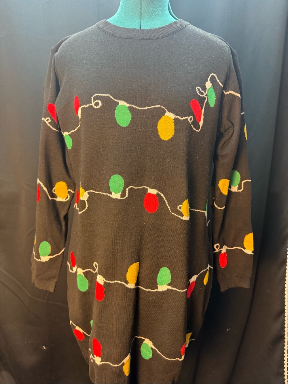 Black Crewneck Sweater with Festive Light-Motif